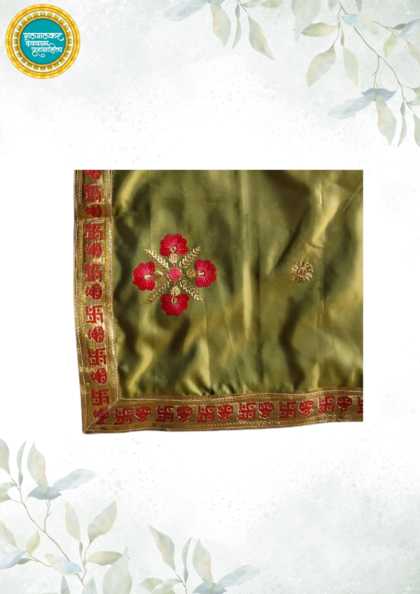 Pooja Aasan/Asan for Puja | Olive Green With Red Flowers - 22 × 22 inches